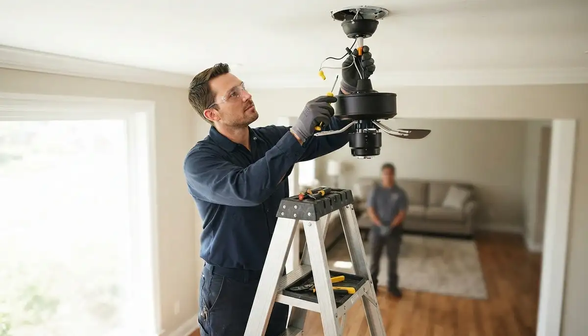 Ceiling fan installation by professional electricians in a Green Bay, WI home