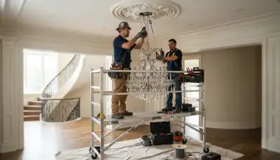 Chandelier installation and electrical wiring service in a Green Bay, WI home by On Call Electrical