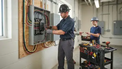 Electrician installing an electrical panel in a Green Bay, WI home