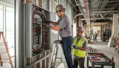 Electrician inspecting residential wiring and electrical panels in Green Bay, WI