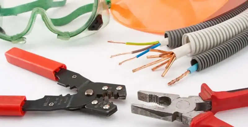 Electrical wiring repair with professional tools and safety equipment in Sobieski, WI