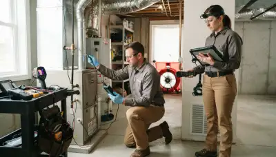 Electrician conducting a home energy audit in Green Bay, WI, inspecting electrical panels and wiring