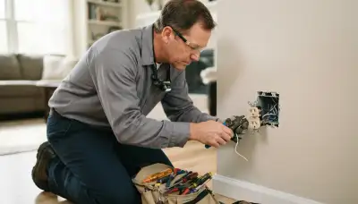 Green Bay, WI electrician inspecting a home electrical outlet during outlet repair service