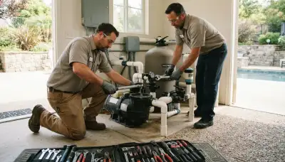 Electrician installing and wiring a pool pump for a Green Bay, WI home