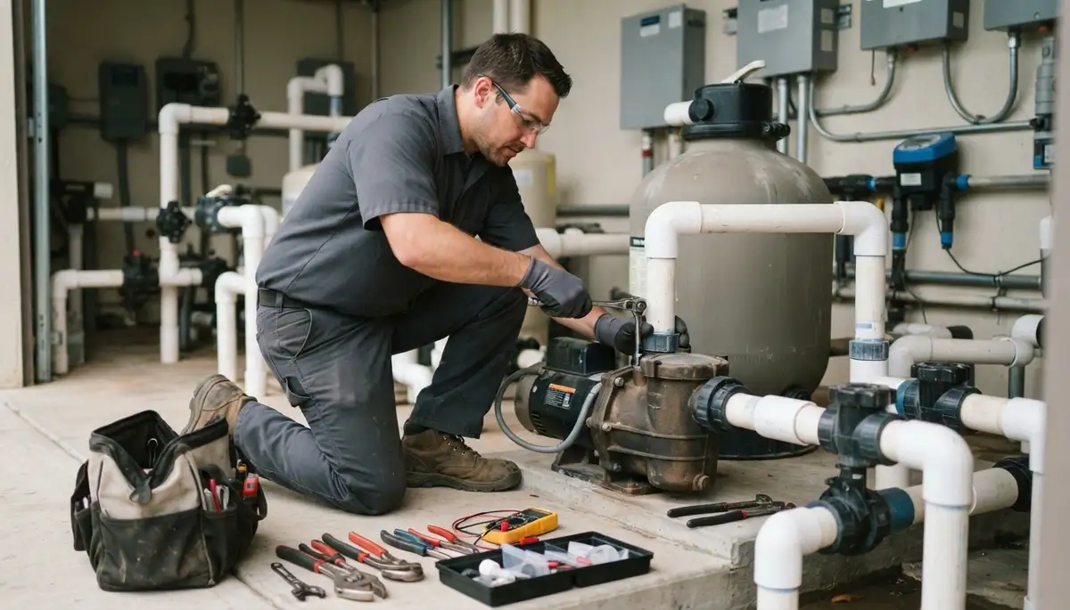 Electrician wiring a pool pump circuit for a Green Bay, WI home
