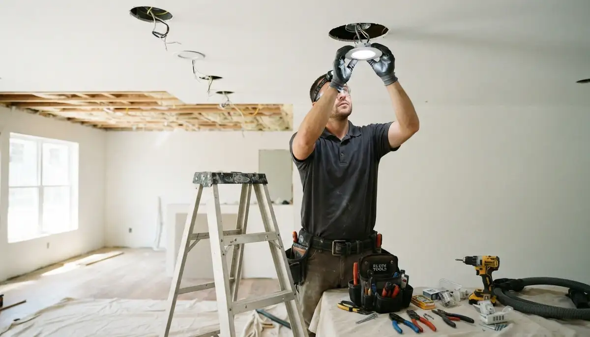 Recessed lighting installation in a Green Bay, WI home by a professional electrician
